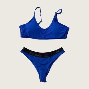Royal Blue D-cup underwire scoop neck and branded band bottoms